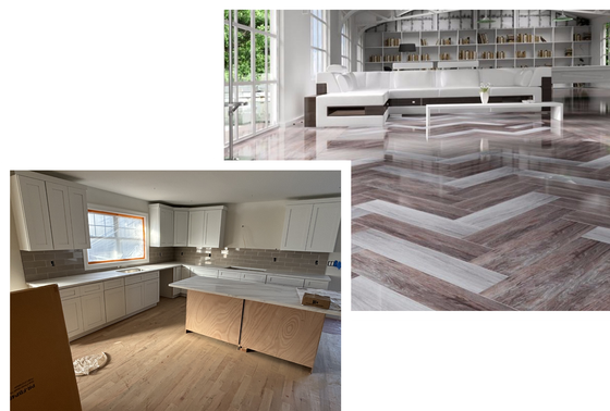 Kitchen remodeling: cabinets, countertops, and flooring. Modern kitchen design with natural light.