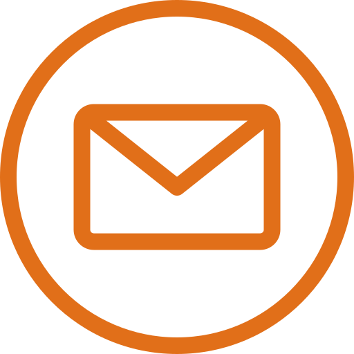 Orange envelope icon in a circle.