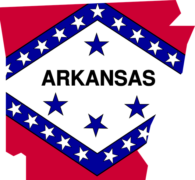 Arkansas state flag design within state outline, featuring a diamond with stars and the word