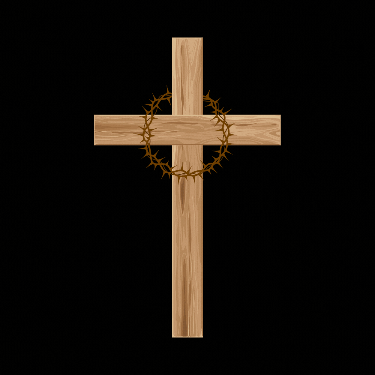 An illustration of a cross with palm leaves around it