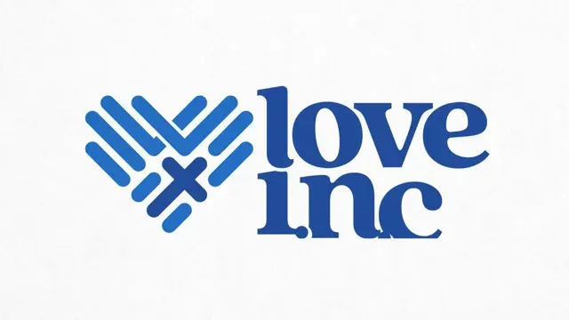 A blue logo for love inc with a heart in the middle.