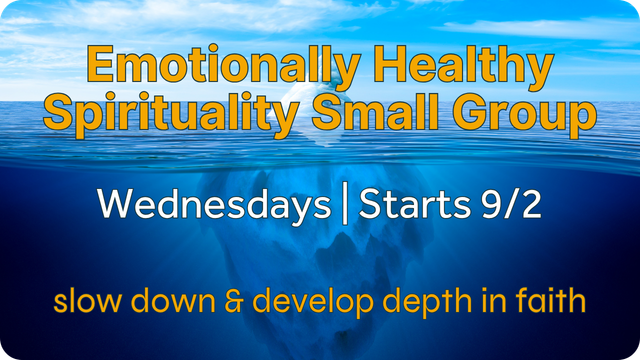 Emotionality Healthy Spirituality Small Group poster with blue sky background, Wednesdays, starts 9/2