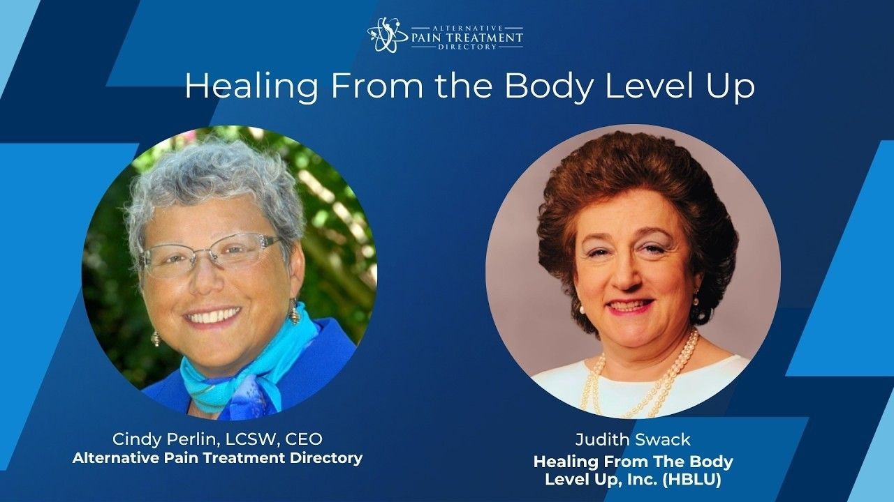 Two speaker portraits on a blue banner with the title “Healing From the Body Level Up”