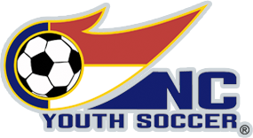 A logo for nc youth soccer with a soccer ball