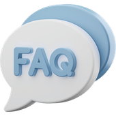 Blue FAQ speech bubbles icon with white foreground bubble and blue background bubble