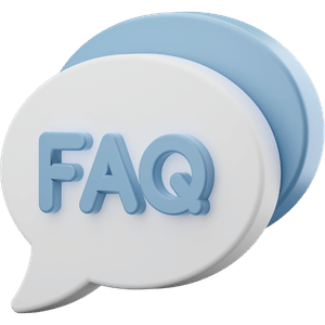 Blue FAQ speech bubbles icon with white foreground bubble and blue background bubble