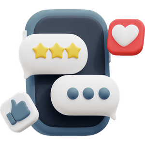 Social media chat icons with speech bubbles, stars, and heart reactions on a dark phone screen