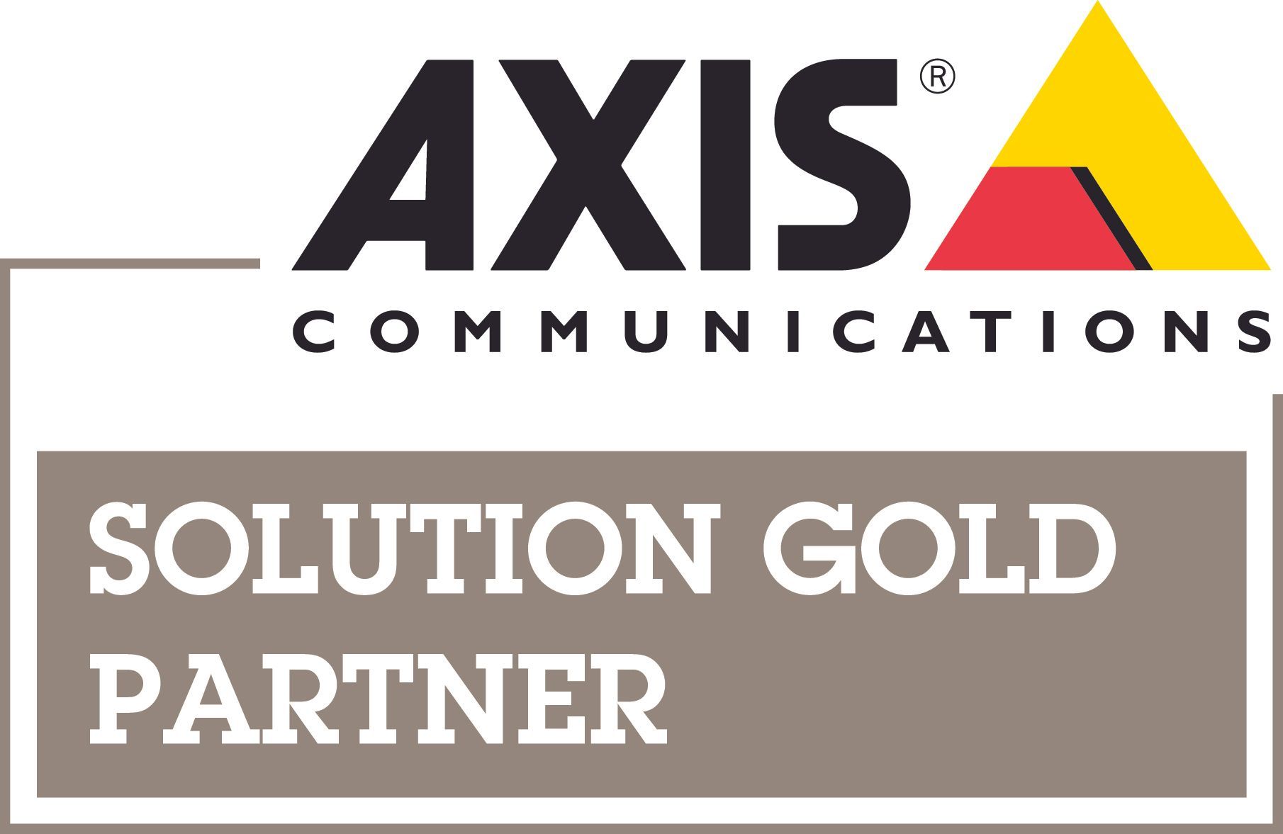 AXIS Communications Solution Gold Partner logo. Black text on a gold background.