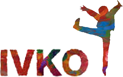 Een kleurrijk logo met een silhouet van een persoon en het woord ivko.