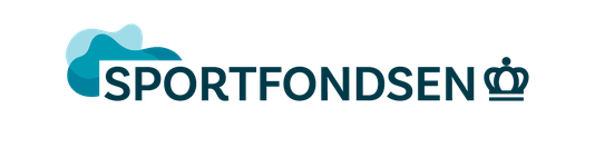 Het logo voor sportfondsen is blauw en wit met een berg op de achtergrond.