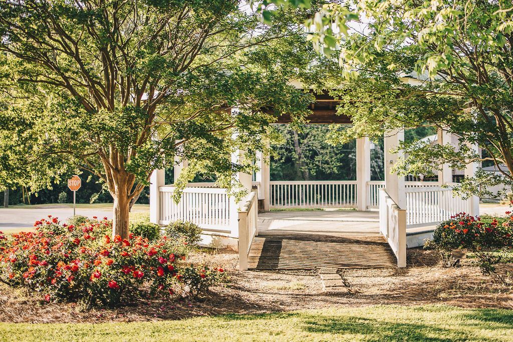 Outdoor wedding gazebo and garden space at The R.F. Strickland Co. in Concord, GA.