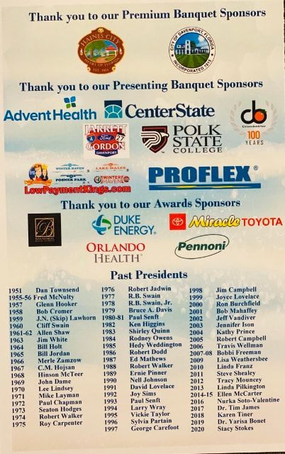 A thank you to our premium banquet sponsors list