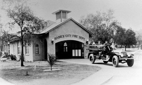 A black and white photo of the haines city fire department
