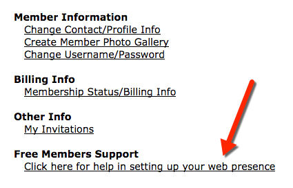 An arrow points to the free members support button