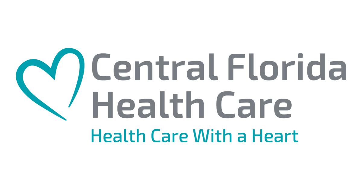 The logo for central florida health care health care with a heart.