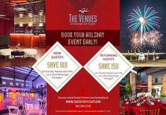 A flyer for the venues that says `` book your holiday event early ! ''