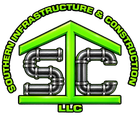 Southern Infrastructure & Construction LLC logo in neon green and black with metallic SC initials