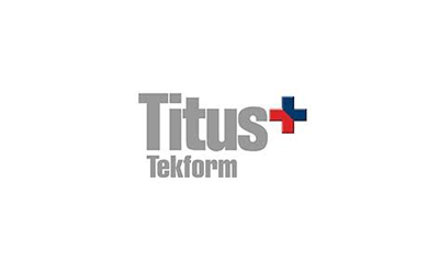 Titus Tekform logo in gray with a blue and red cross icon