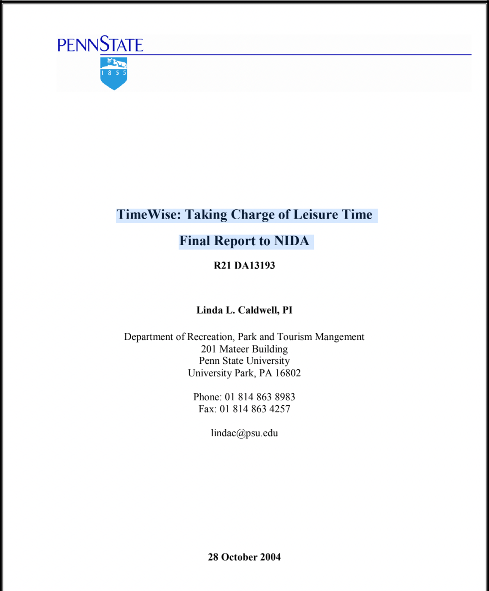 Cover page of a Penn State report titled