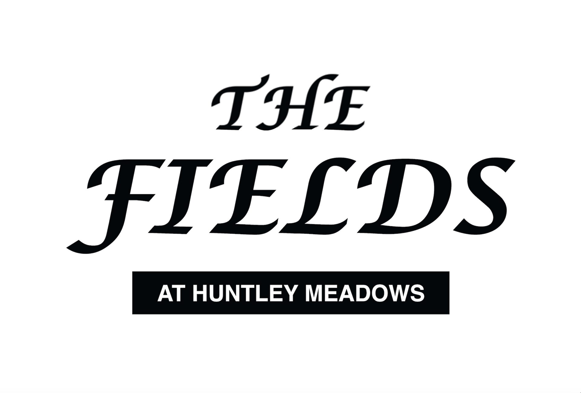 A black and white logo for the fields at huntley meadows.