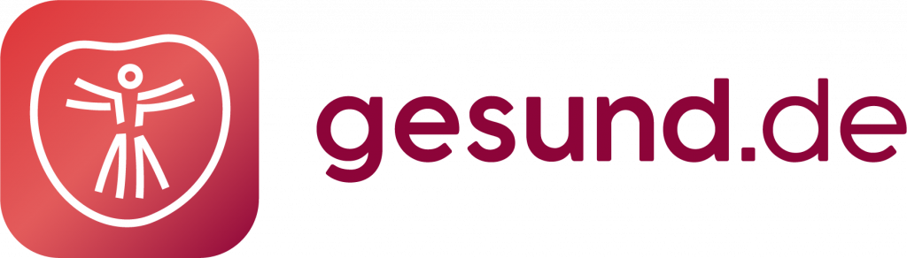 Das Logo von gesund.de ist ein roter Kreis mit einer Person darin.