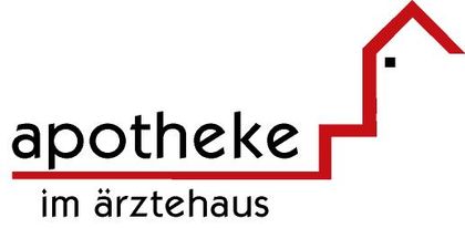 Ein Logo für eine Apotheke mit einem roten Haus darauf