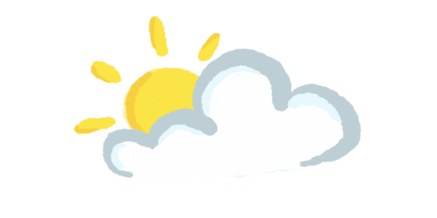 A cartoon drawing of a sun and clouds on a white background.