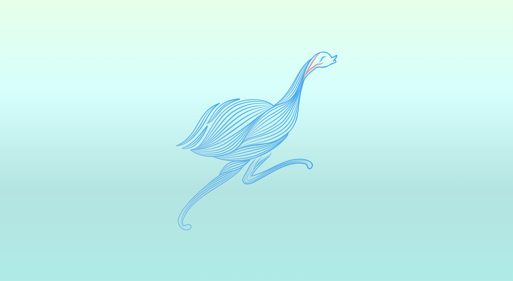 A drawing of a bird made of dots on a blue background.