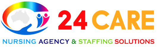 The logo for 24 care nursing agency and staffing solutions