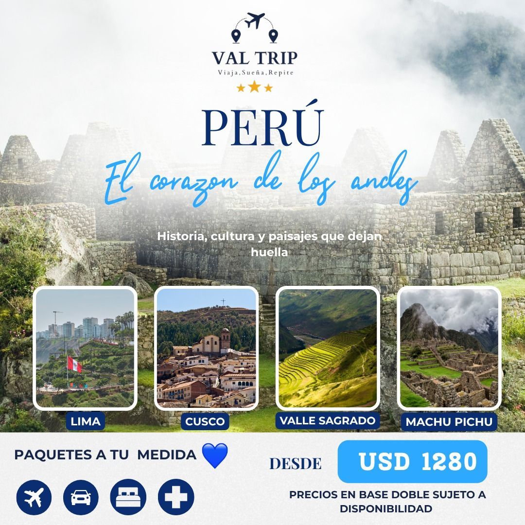 Póster turístico de Perú con Machu Picchu, Cusco, Lima y el Valle Sagrado, desde USD 1280