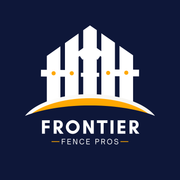 A logo for frontier fence pros with a fence