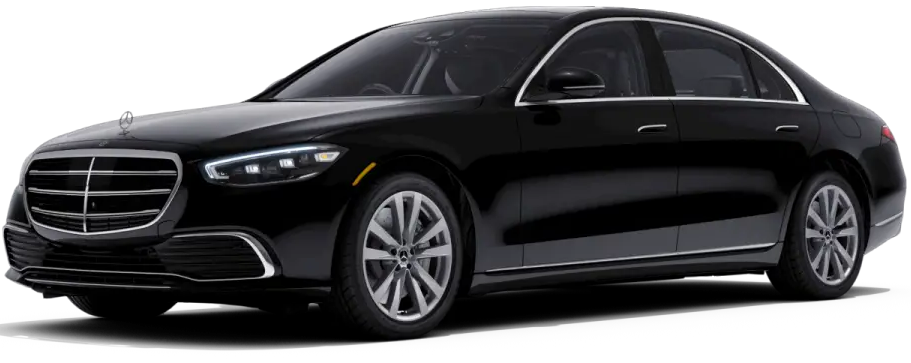 A black mercedes benz s class is shown on a white background.
