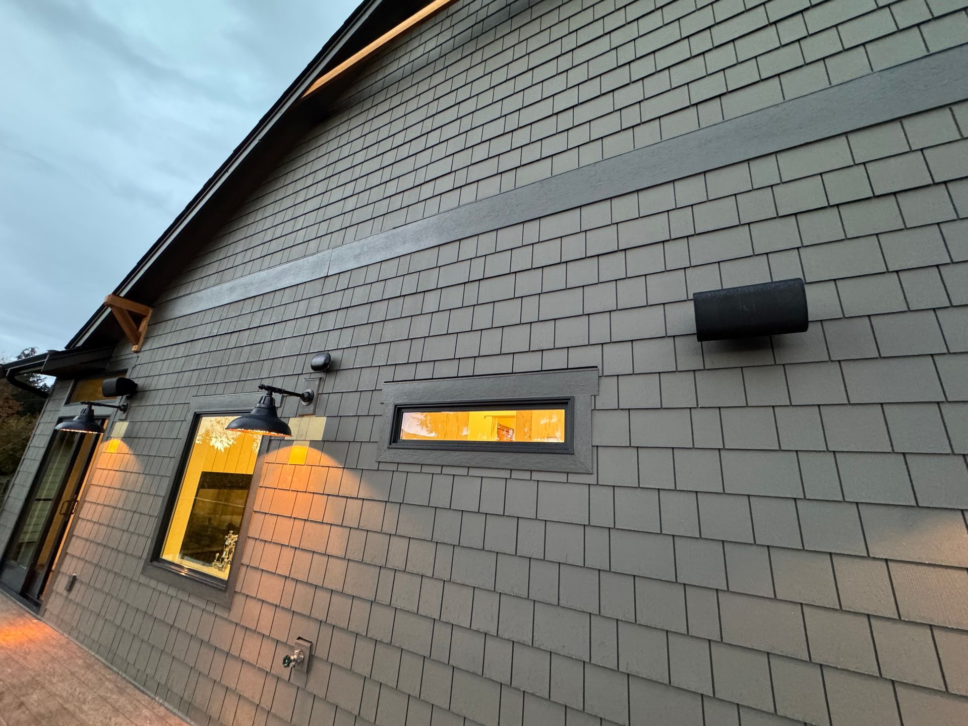 Exterior wall with integrated outdoor access point and lighting in Bonney Lake, WA