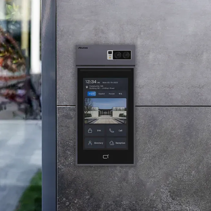 Akuvox smart intercom system installed at a modern Gig Harbor home, integrated with Control4 for secure video entry and smart access control.