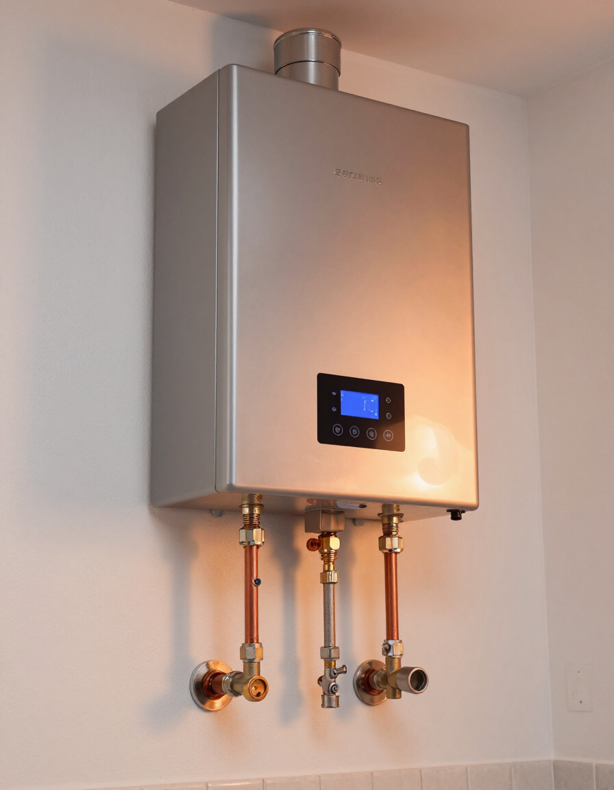 Tankless water heater installation in an Alabama home utility room