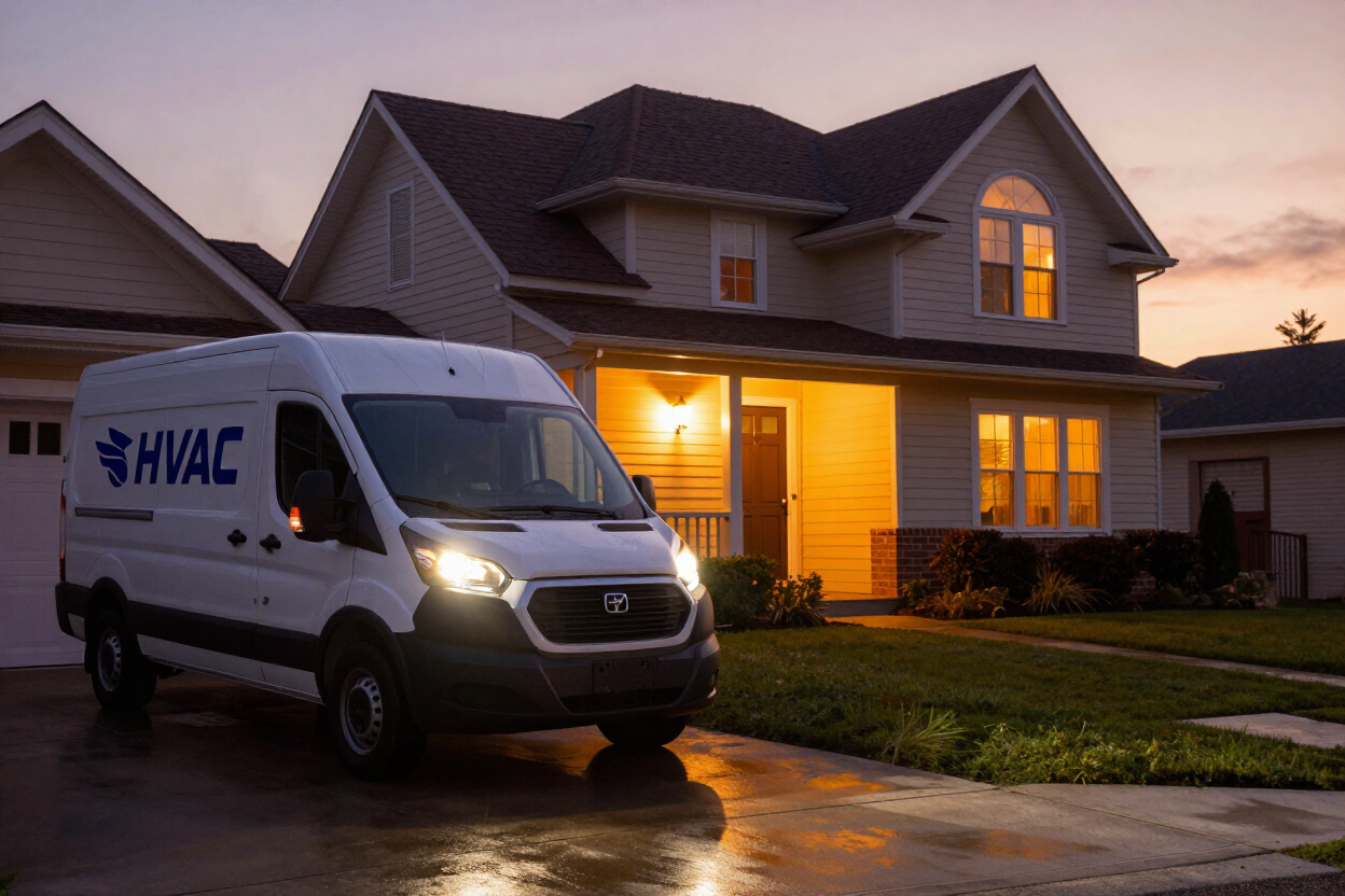 Alabama Air Systems service van responding to an after-hours HVAC call near Birmingham, Alabama