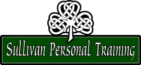 Logo for Sullivan Personal Training with a black Celtic knot above a green and black banner