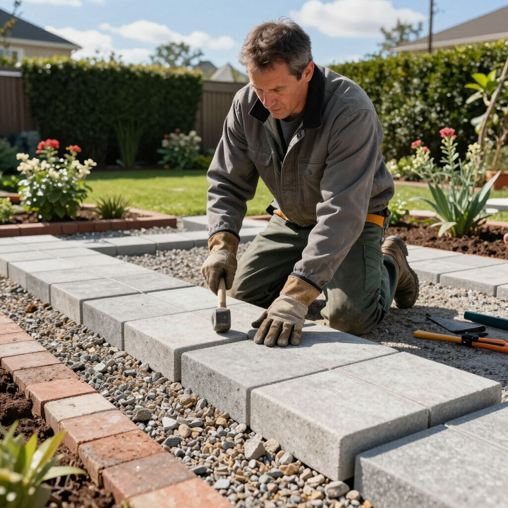 Verzorgd terras met bestrating in een tuin in Amsterdam