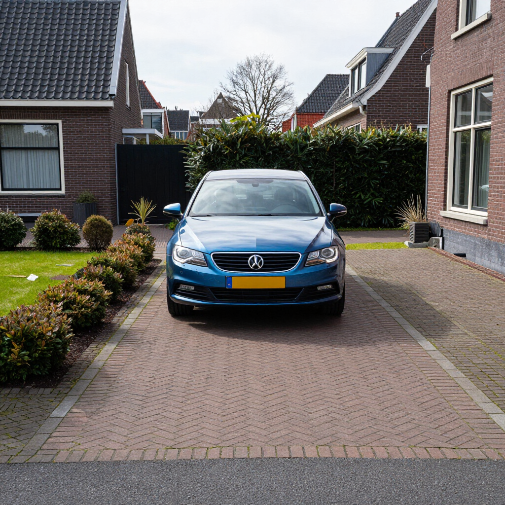 Voortuin met een strak bestrate oprit