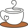 An icon of a cup of coffee with a heart handle on a saucer.