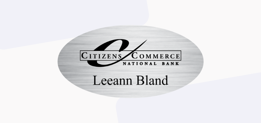 work name tag design on silver background