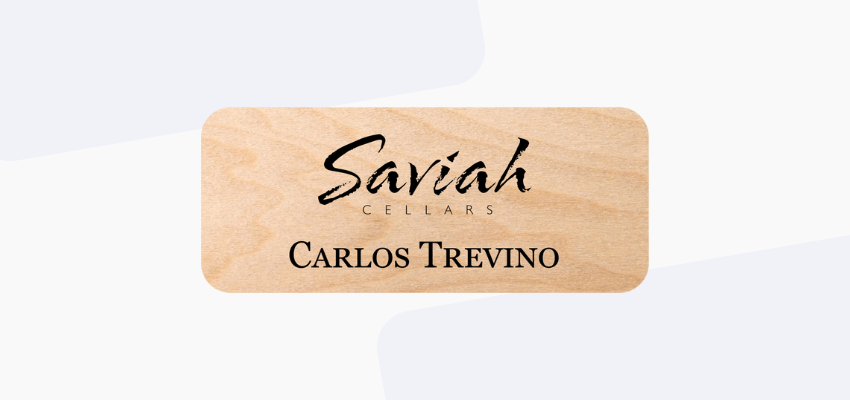 a wood name tag that's eco-friendly