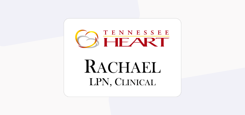 white healthcare name tag that helps set a friendly and safe tone in healthcare