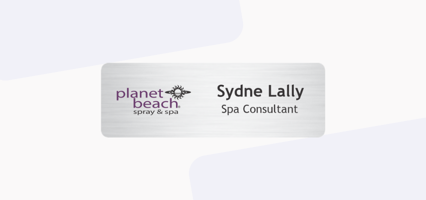 silver metal business name tag with professional design
