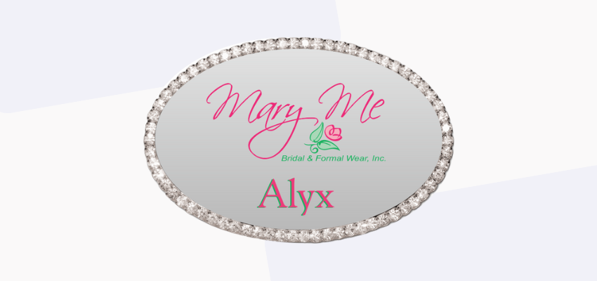 fancy silver name badge