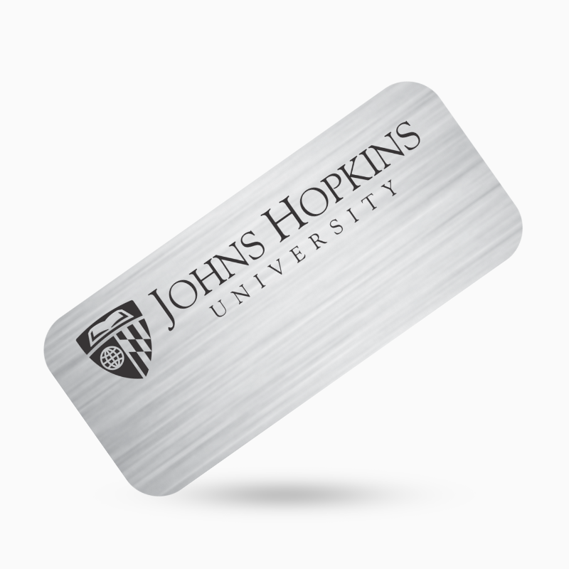 metal large reusable name tag with full logo