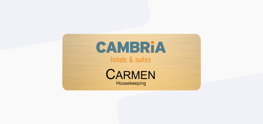 gold name badges for hotels and tourism industries