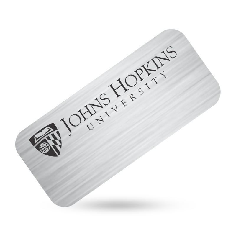 reusable metal name tag with printed logo