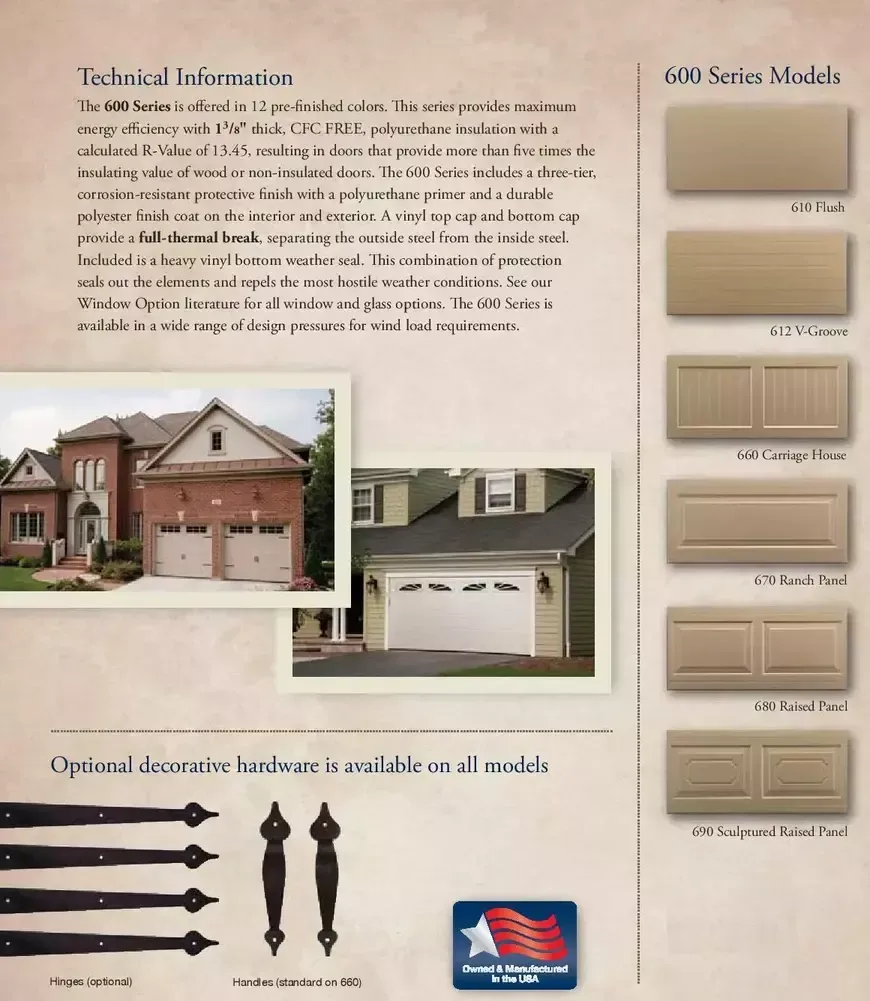 A brochure for a 600 series model garage door