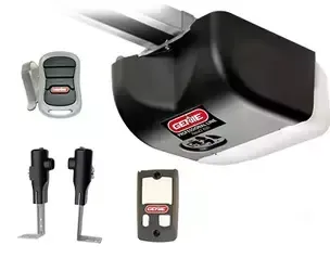 A garage door opener with a remote control attached to it.